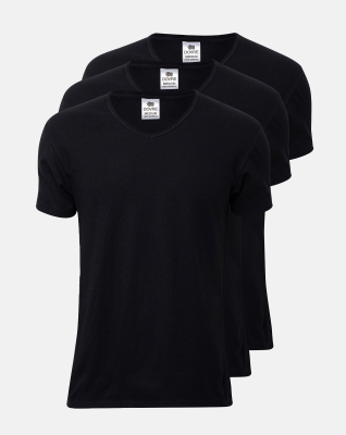 3-pack Økologisk bomull, T-shirt, v-neck, svart -Dovre