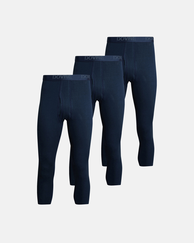 3-pack Økologisk bomull, 3/4 lange underbukser "Rib", Navy -Dovre