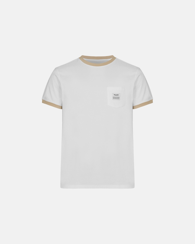 Økologisk bomull, T-skjorte "retro pocket", Hvit/Sand -Resteröds
